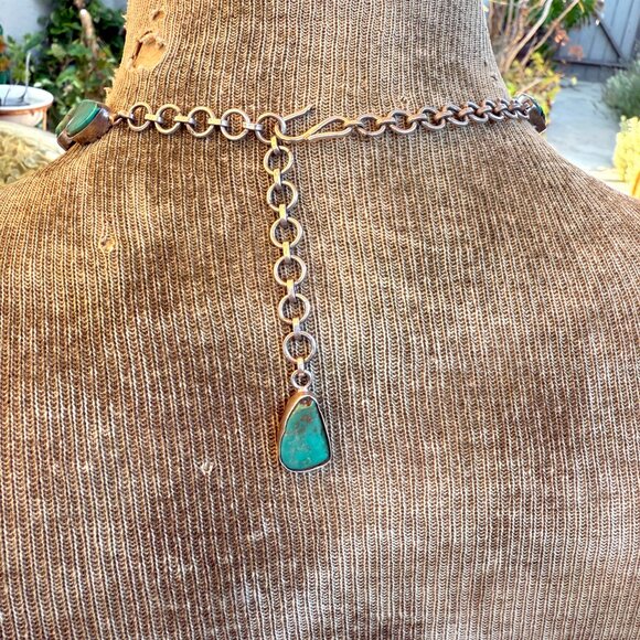 Huge Chunky Sterling Silver & Turquoise Cluster Necklace - Picture 4 of 6